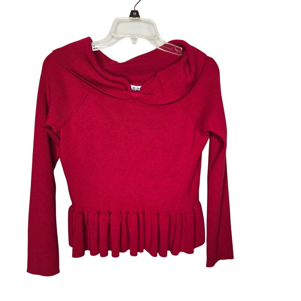 525 America Red Ribbed Peplum Sweater Long Sleeve NWT Size Large
